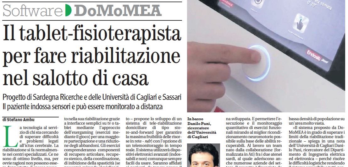 univca's tweet photo. Oggi su @lanuovasardegna articolo di @StefanoAmbu sul progetto #DoMoMEA la tele riabilitazione post #ictus @luigi_raffo @MiurSocial @Comune_Cagliari https://t.co/5UUjoKQ5cC