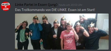 Stahlgewitter74's tweet photo. DieLinke Essen (SED-Nachfolge Partei) beteiligt sich nun auch am Liebesprojekt! 💗💉💊💞💐💉💋❤️💓💋💋💋#ReconquistaInternet #LiebeIstRechts #FreePepe #PepeBleibtRechts https://t.co/trSGCJ2FGW