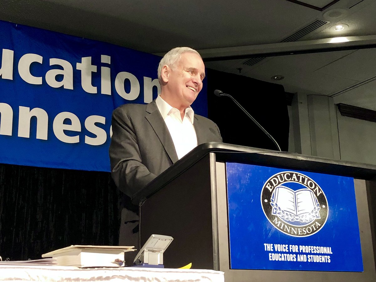 EducationMN's tweet photo. .@GovMarkDayton hails educators as “underappreciated heroes.”

“And I’ll miss you.” #mnleg #edmnrc #chooseunion https://t.co/CMEAntM3oa