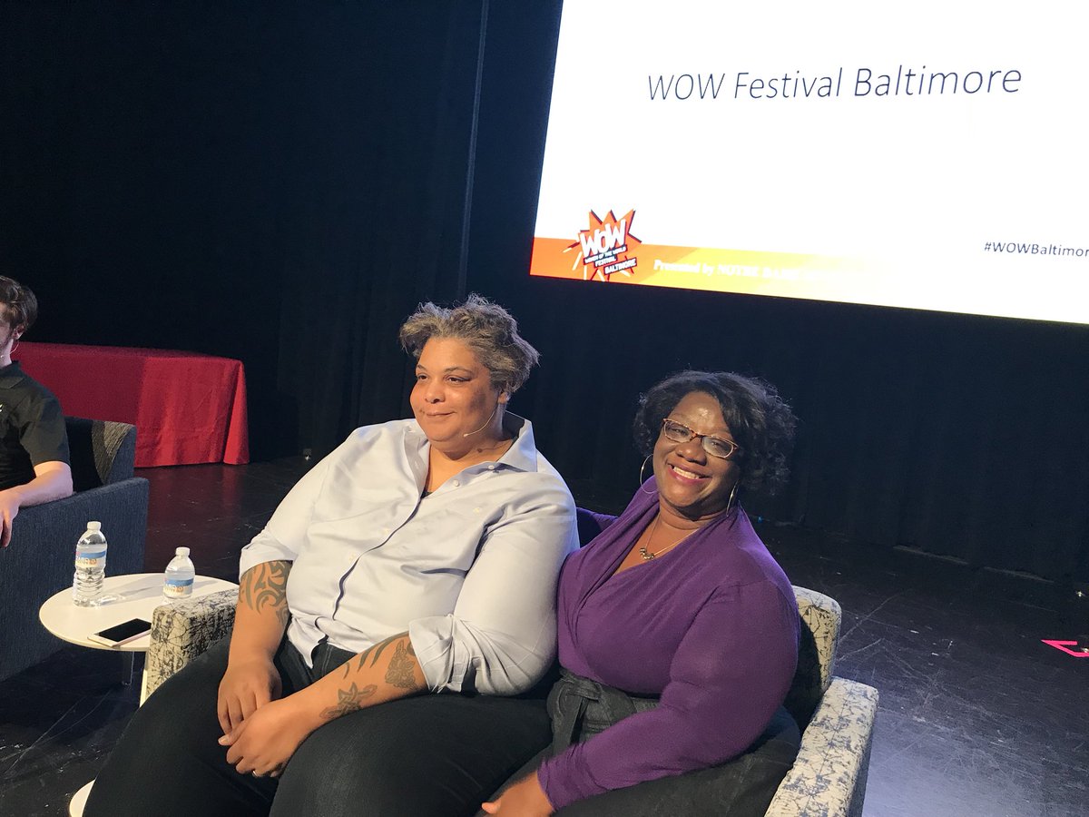 WOWFestBmore's tweet photo. Roxane Gay and Tressie McMillian Cotton @NotreDameofMD at #WOWBaltimore #WOWBaltimoreNDMU #Genderequality #womenempowerment https://t.co/WfOEhBT4nI