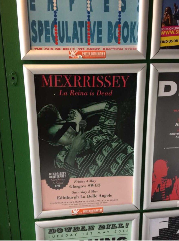 OutofHandScot's tweet photo. #poster #distribution @Mexrrissey #Mexico goes @officialmoz #celebrate #TheSmiths The #Queen is #Dead their own way #Mexican #quiffs #LaReinaIsDead Fri4May @SWG3glasgow #Glasgow Sat5May @welovelabelle #Edinburgh #Tickets @PCLPresents @seetickets @ticketsscotland #live #music https://t.co/CnrhaYzAV1
