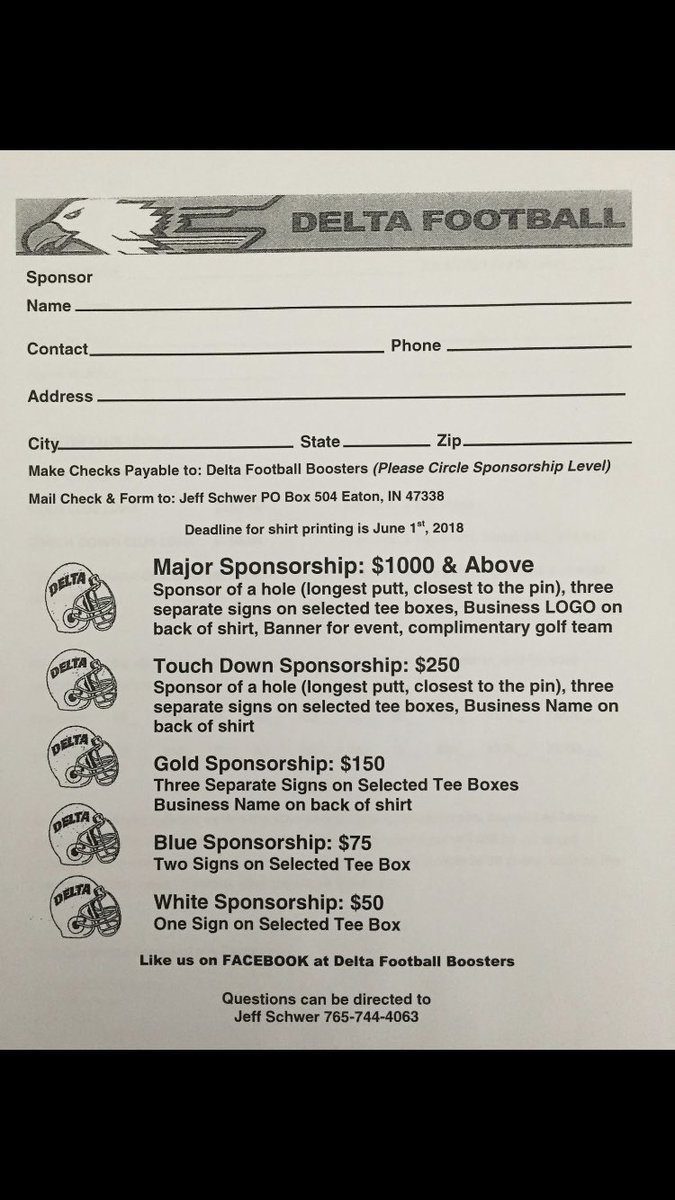 CoachOverholt's tweet photo. Come help us celebrate the 25th year of the Delta Football Golf Outing!  Same event, different location!  Your support keeps football 100% free for every player!  #EaglePride https://t.co/Gx9jZpTQgZ