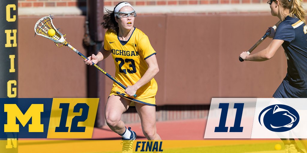 UMichWLAX's tweet photo. YES! What a comeback! Michigan storms back from deficits of 6-0 and 11-10 to score twice in the final six seconds of play. Relentless finish! #GoBlue https://t.co/1cWvLpdjPX