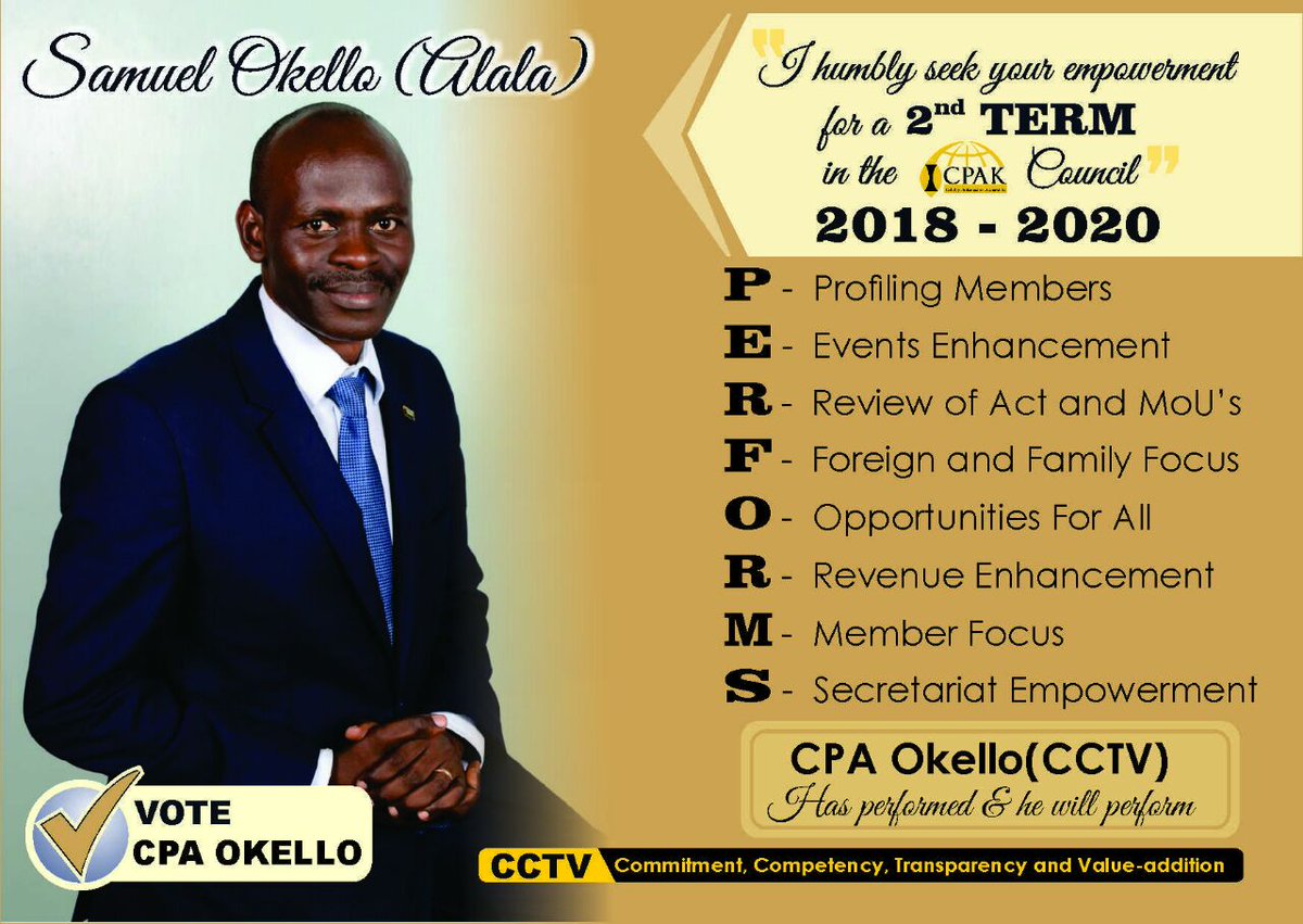 Samchrisalala's tweet photo. Vote CPA Okello, ICPAK Council Member, 2018-2020 https://t.co/4svdN5TfBN