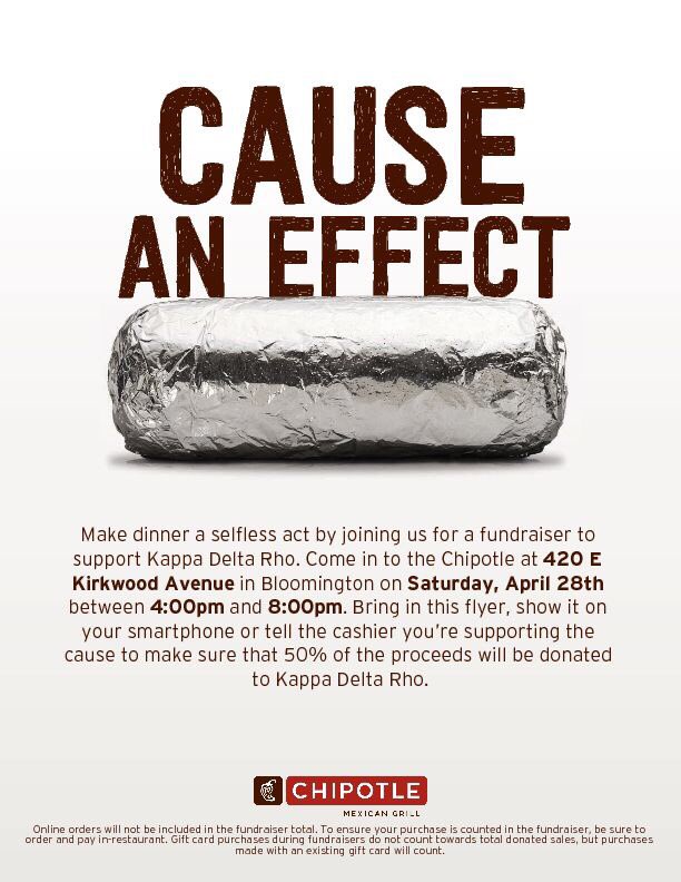 Come To Chipotle Tonight! 50% of proceeds will be donated to Cancer research with the B+ Foundation! Just say that you are with KDR and chipotle will donate!