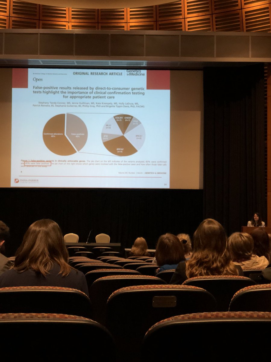 VictoriaEllisGC's tweet photo. Very glad to see this study from my colleagues at @AmbryGenetics highlighted at the DFCI #cancerGCconf - 40% false positive rate on DTC confirmation testing. Confirmatory testing is strongly recommended! GCs can be located at https://t.co/wAgiholLBP https://t.co/Ry2hqFaH8s