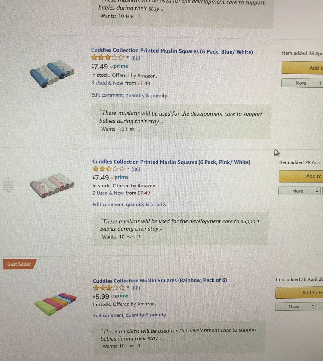 MynameisTraceyB's tweet photo. Updated the #amazonwishlist https://t.co/l9GoDW9AbG to include some #muslinsquares ready to implement some of the interventions from #FINEtoolkit training to #supportbabies #improveoutcomes https://t.co/XYeSMlhsWh