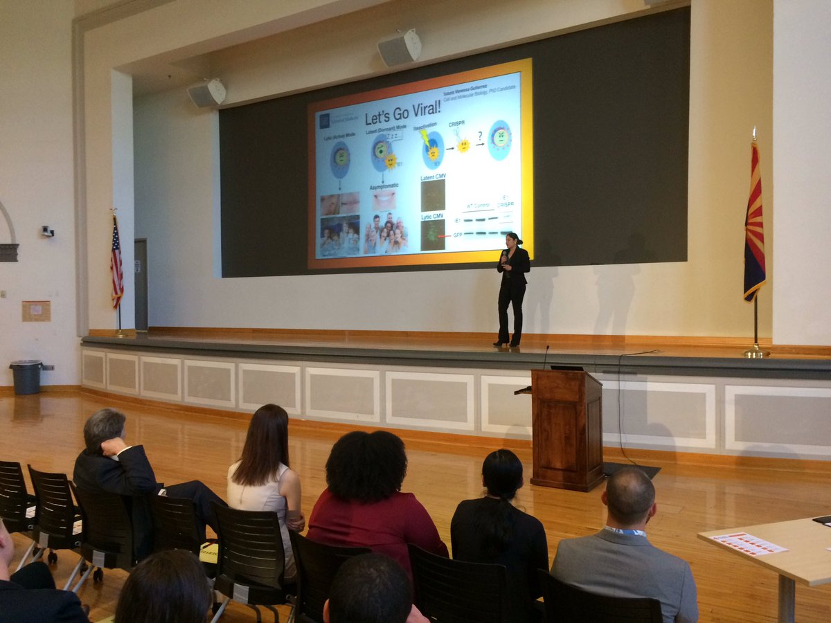 University of Nevada, Reno's Vanessa Gutierrez presenting on how a key protein in the virus behavior of herpes can be changed to reduce the transmission of the virus.  #southwestshowdown2018