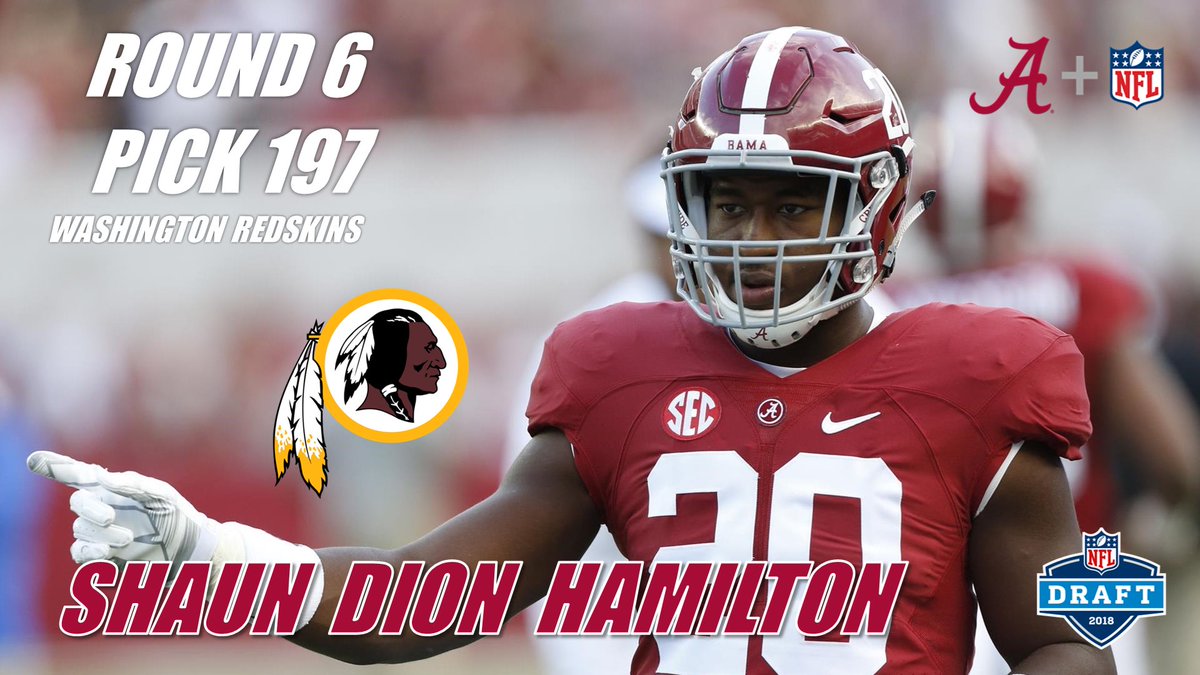 ProcessBama's tweet photo. With the 197th pick in the #NFLDraft the Washington @Redskins select
@iam_sdh20
#BuiltByBama #RollTide #BamaDraft https://t.co/mLUoV6vcKP
