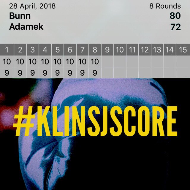 klinsj's tweet photo. #Klinsjscore : 
Bunn-80, Adamek-72
#boxing #bunnadamek #teamsauerland https://t.co/tkbDOZFBfQ