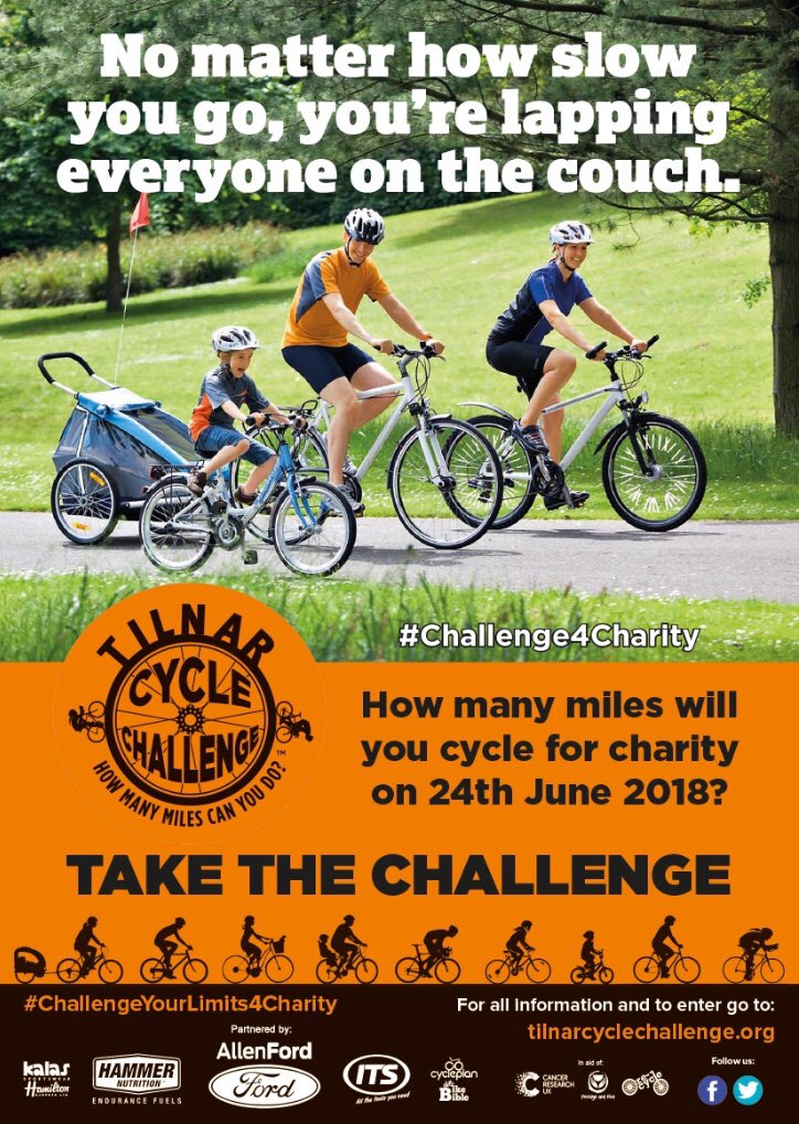 The Charity Cycle Challenge for ALL CYCLISTS ❤️
How far can you cycle for charity?
Main Day - 24th June 2018
1, 5, 10 &amp; 15 Hour Time Categories ENTER at tilnarcyclechallenge.org @allenfordessex <a href="/CR_UK/">Cancer Research UK</a> <a href="/PaRfeeding/">Porridge and Rice</a> <a href="/BicycleCharity/">Re-Cycle</a> <a href="/HammerNutUK/">Hammer Nutrition</a> <a href="/hammernutrition/">HAMMER NUTRITION</a> <a href="/its_co_uk/">its.co.uk</a>