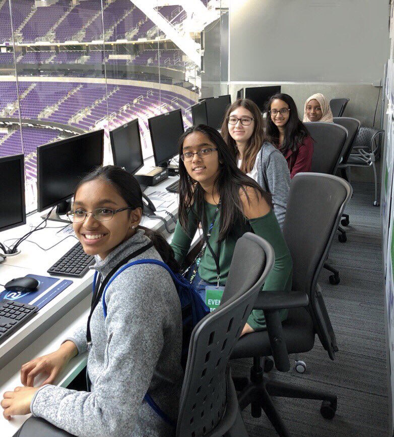 usbank's tweet photo. Girls in #TechnovationMN learned about cybersecurity @usbankstadium today. Next up: Presenting the apps they’ve built to our CEO on Monday. #girlswhocode #webdeveloper #technovation #minneapolis https://t.co/Gy4X8uU8GX