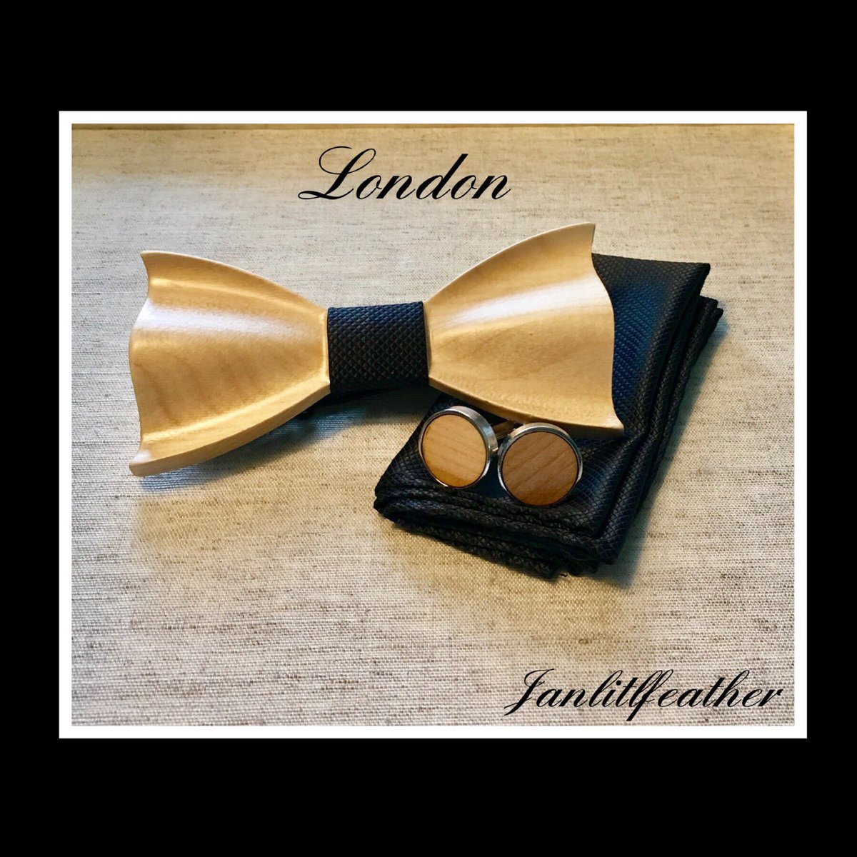 kotaskye2's tweet photo. Wood Bow Tiewith Pocket Square and Cufflinks!
Blonde wood bow tie with blonde wood cufflinks and black pocket square. #fashion #wood #Mensfashion #menstyle #formal #unique #uniquegifts #highstyle #startanewtrend #london #janlitlfeather #buynow #mystyle https://t.co/f6DCVvqXrL