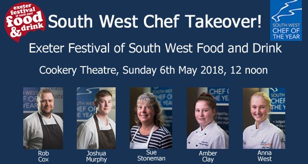 South West Chef Takeover at <a href="/ExeterFoodFest/">Exeter Food Festival</a> on Sunday 6th May at 12pm. Don't miss a head-to-head demo by <a href="/robthekingcox/">Robert Cox</a> &amp; <a href="/JoshuaTJMurphy/">Joshua Murphy</a> with help from <a href="/Sue_Stoneman/">Sue Stoneman</a> Details at southwestchef.co.uk/festival18/ #ExeterFoodFest18