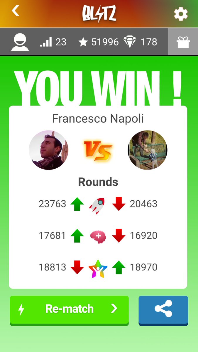 EdrianoCordara's tweet photo. It's not been easy... good job Francesco, a real challenge, let's do a new match! #blitzminigames #videogame #challenge #screenshotsaturday #multiplayer #braintraining #ios #android https://t.co/HU8AmNINQv