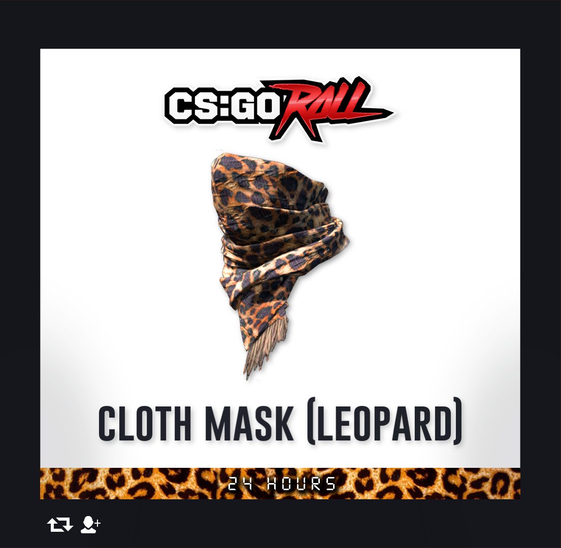 CSGORoll's tweet photo. Cloth Mask (Leopard) - GIVEAWAY 🎁

- Retweet &amp; Follow
- Enable notifcations on CSGORoll
- Play Free Spin https://t.co/eVBIdbhBWj
- Tag 1 friend and reply with the 2nd and 7th letter of "Rolling"

Good luck everyone! 🎉 https://t.co/xeFeMeGb0R