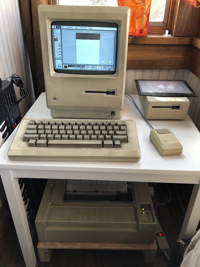 joshburker's tweet photo. #Macintosh 512K running #MacPaint and printing design in Final Mode on #ImageWriter I #dotMatrix printer in black ink. #art #retroComputing https://t.co/WOKQLr5Xmt