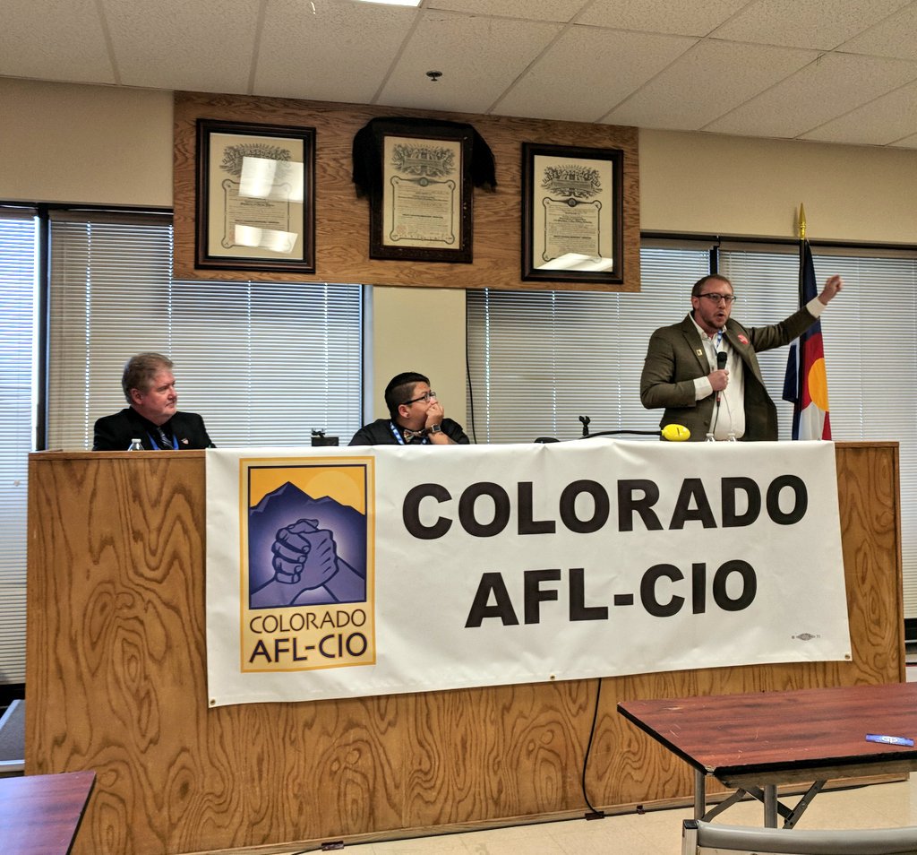 DenverLaborFed's tweet photo. .@pres_13 at the @AFLCIOCO State Convention, "If politicians want to use our brand &amp; our support, they better stand with us when workers are organizing in their shop, neighborhood or district." #UnionStrong #JoinFightWin https://t.co/WQr3mqyDze