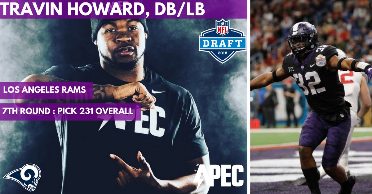 teamAPEC's tweet photo. Another #bEASTtx #athlete headed to the #NFL! Congrats to TCU stand-out Travin Howard! #svgszn #nfldraft #draft #rams #losangeles #APEC817 #TeamAPEC @TravinTheGreat @TCUFootball @RamsNFL @APEC817 https://t.co/BonSDYcpnb
