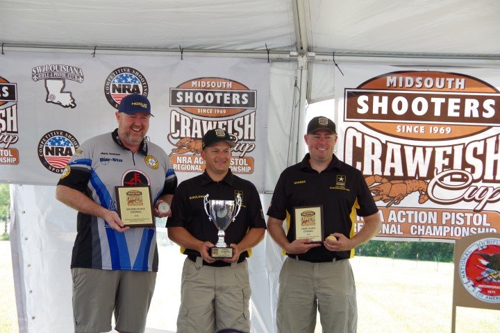 thecrawfishcup's tweet photo. Congrats to the U.S. Army Marksmanship Unit Sgt. 1st Class Adam Sokolowski for his overall win at the #2018CrawfishCup! Congrats also to  Mark Itzstein, and Sgt. 1st Class Michael Gasser on their Second and Third place finishes! #2A #actionpistol #NRA https://t.co/pVw3p7K4ub