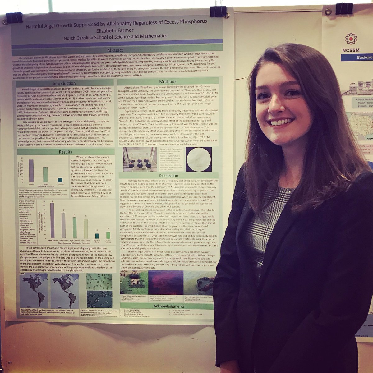Elizabeth Farmer with the poster of her research that earned her a trip to Beijing.  She’s here talking #stem on prom night!  #ncstem #ncsmt2018 #STEMeducation #stem #prom2018