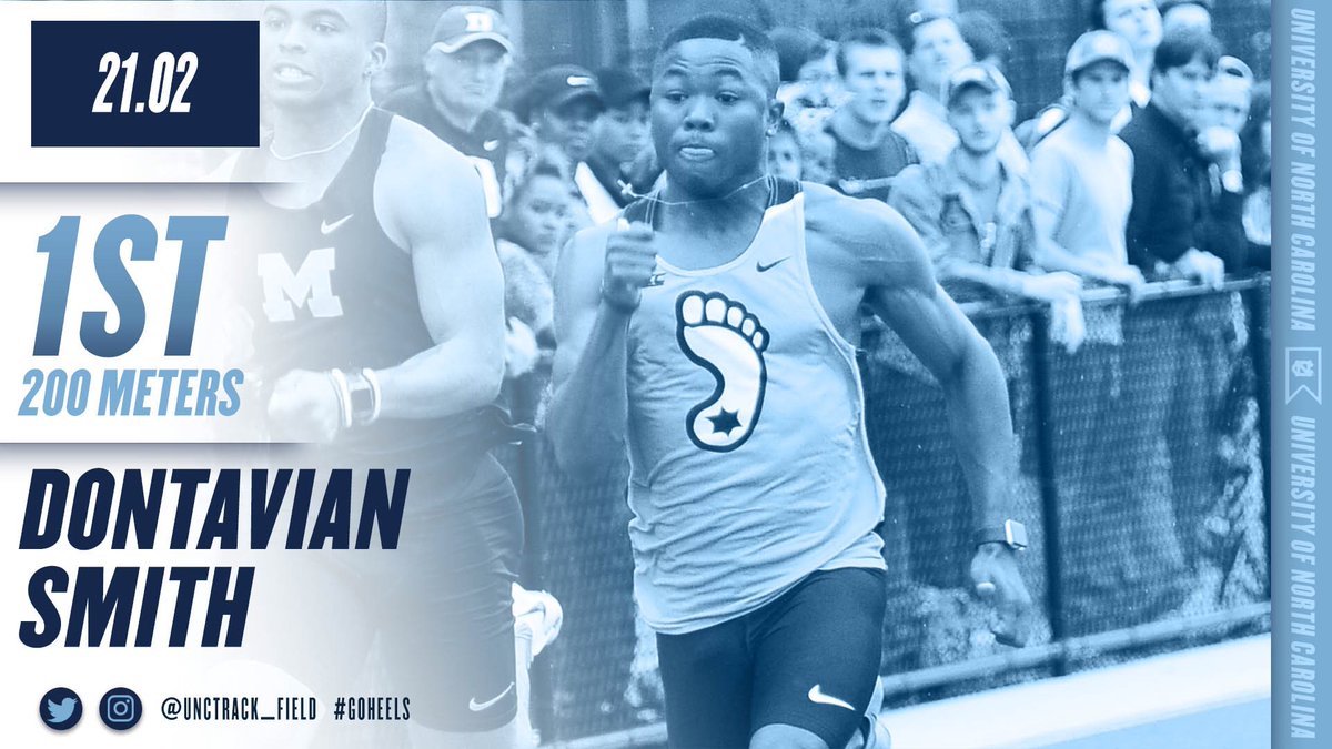 UNCTrack_Field's tweet photo. #VAGrandPrix | Men’s 200 meters

@dontaviansmith clocks a LIFETIME BEST to win the event!

⏱ 21.02
• Top-🔟 in the ACC

3. @B_redd_8
⏱ 21.10
• LIFETIME BEST

#GoHeels👣 https://t.co/QU7KQxQY9M