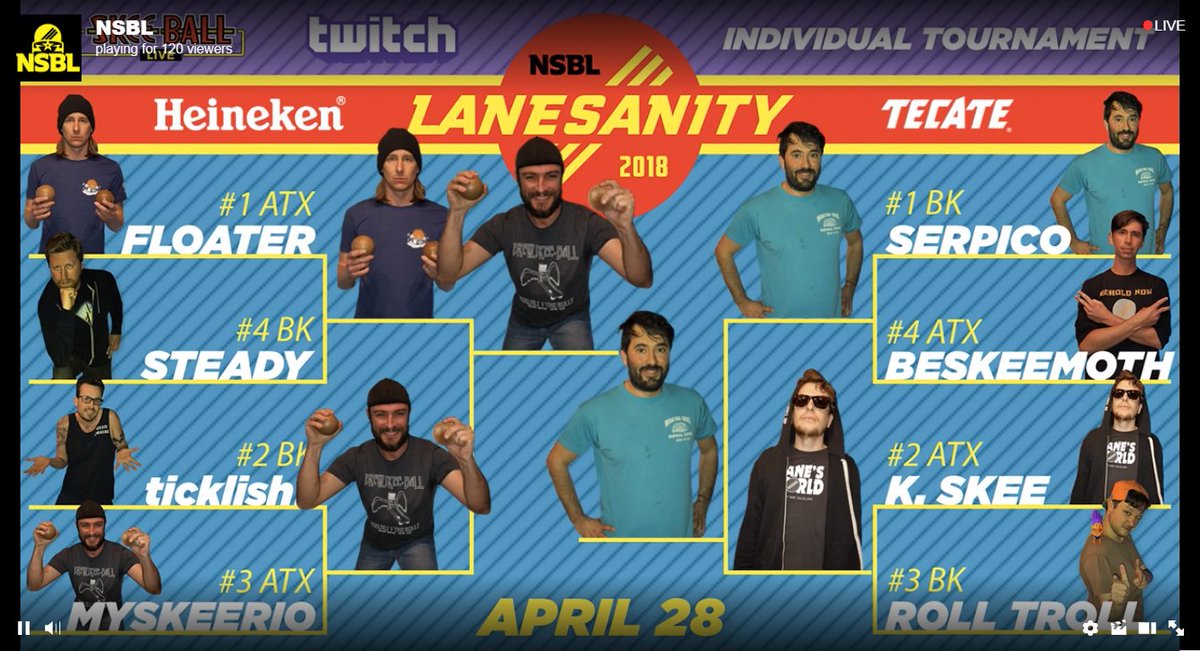 BrewskeeBall's tweet photo. Now rolling in the Finals of Lanesanity 2018: Myskeerio representing #Austin at the @Tecate stadium vs Serpico respresenting #Brooklyn at the @Heineken stadium.  Tune in now to watch the action https://t.co/WjBxd9MQ6M #livestream https://t.co/UJRGqDEwJ0