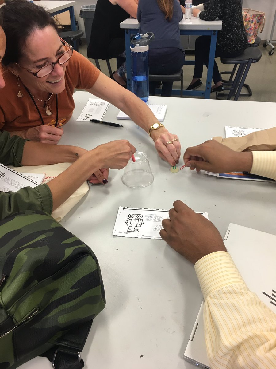 teachseuss's tweet photo. Adults engaged in a quick 'Can You Save Fred?' STEM challenge in Super a Easy STEAM in a "Box" presentation @FutureNOWedu #futurenowEdu #powerofdiscovery #makered https://t.co/MW3DgM9luy