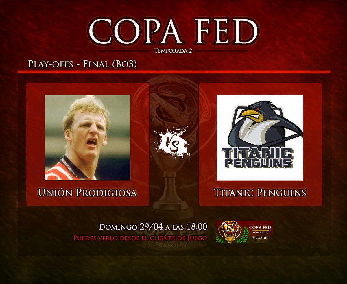 fedota2's tweet photo. 🏆 La Gran Final de la Copa FED.
@Unidosypenosos vs @TPenguinsD2 
🗓️29/04 a las 18:00 https://t.co/3S7sTRJomx