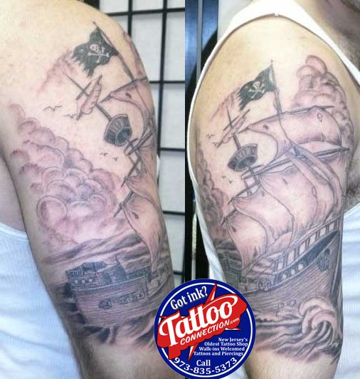 Tatt2Connection's tweet photo. Aye matey! It's a pirate ship ye want? Freehand tattoo #NJInk #GotInk? #TattooConnection https://t.co/3cPsUWYWNO