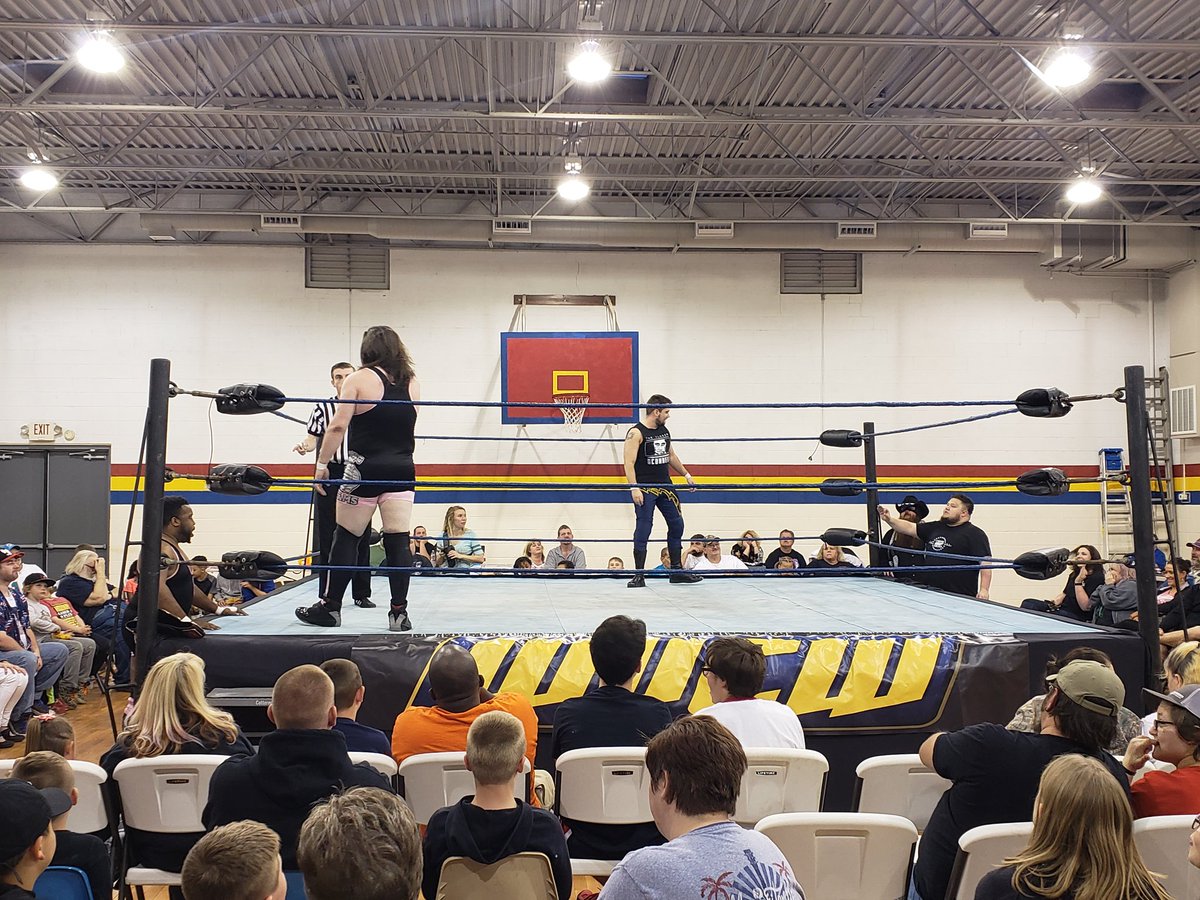 wvcwtv's tweet photo. One half of the @GymNastyBoys @WhiteMike011789 has hit the ring to face @jconnonline #springbreakbash https://t.co/Boz1kCDuIh