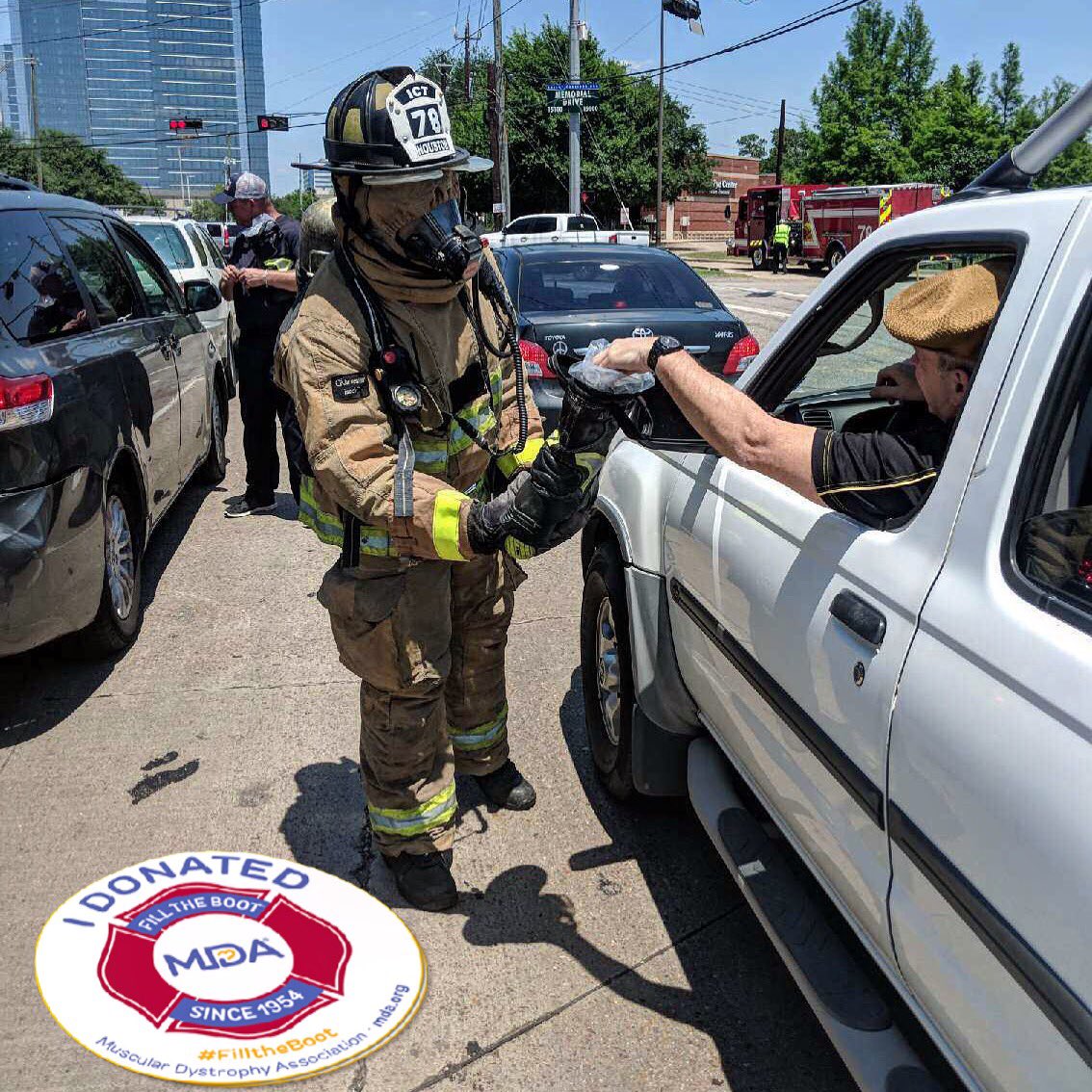 perryalonso's tweet photo. Took #FilltheBoot to a whole new level today. Doing our part to help fight #musculardystrophy. #MDA #HoustonFire #HFD #Local341 @FirefightersHOU @HoustonFire @MDAnews https://t.co/9fG7icMA6k