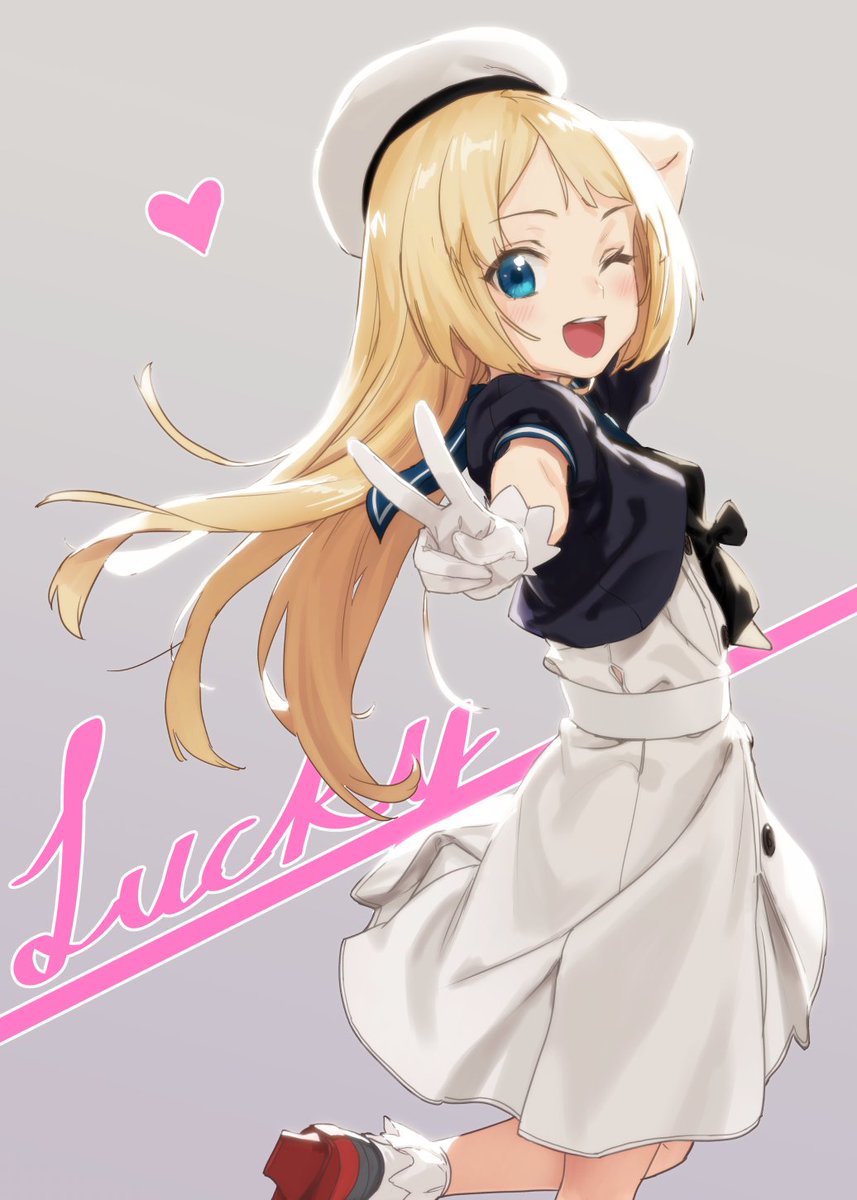 akizuki (kancolle) ,asashimo (kancolle) ,jervis (kancolle) ,zuihou (kancolle) 1girl one eye closed blonde hair solo gloves hat blue eyes  illustration images