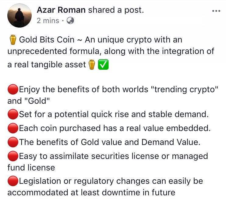 AzarRoman123's tweet photo. ⚱️Gold Bits Coin ~ An unique crypto with an unprecedented formula, along with the integration of a real tangible asset⚱️✅

To join the revolution🌎 visit📲:
 https://t.co/KWRrGIYE0l

✔️Telegram: https://t.co/ooqzZuF21U
@goldbitscoin #gold #goldbitscoin #btc #eth #usd https://t.co/zMZ9dA5mmg