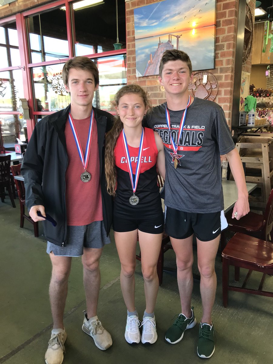 KarlPointer's tweet photo. Congrats to @philipfrankk Jackson Walker and Morgan Colon on qualifying for the 6A State Track Meet! 👟🔥👟🔥 @coppelltrackxc #coppelltrack #trackstrong #CHSRise #cisd #cfnd https://t.co/NnnPAsklQM