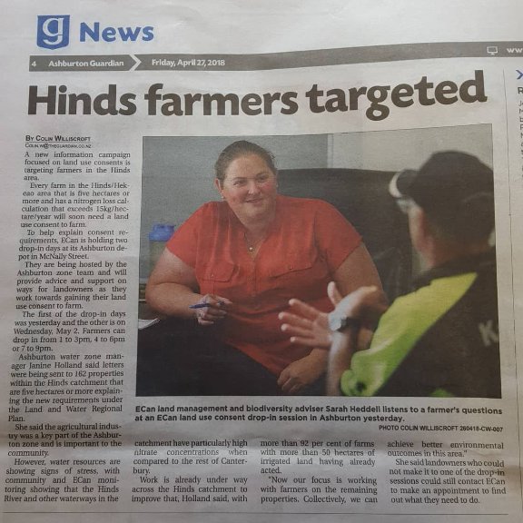 TasmanYF's tweet photo. Great article in the Guardian about Tasman member Sarah Heddell in her role helping Hinds farmers understand their plan requirements
@sarahheddell https://t.co/7omDilwPFH