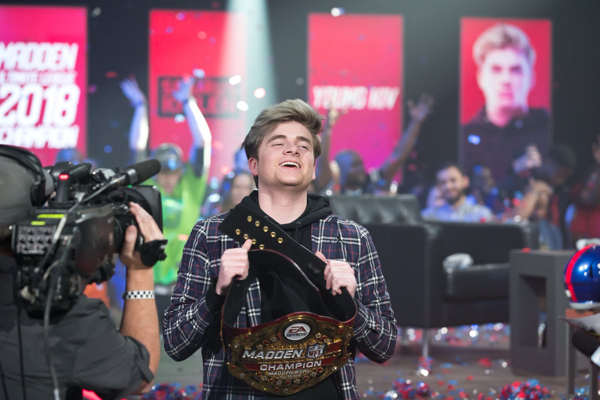 EAMaddenNFL's tweet photo. Worth The Wait! 

Congratulations to @Young_Kiv for winning the #MaddenBowl and $135K during the Madden Championship Series! https://t.co/HfDm9SlR8p
