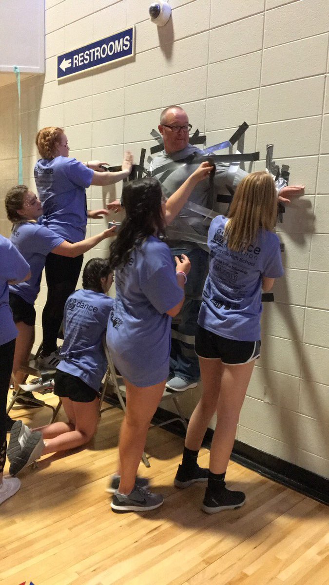 mhs_dm's tweet photo. The duct taping went successfully!!! Thanks Dr. Sears for doing this!!! #DuctTapeATeacher #ftk #mhsdm #mhsdm2k18 https://t.co/vxAWWAs4Wm