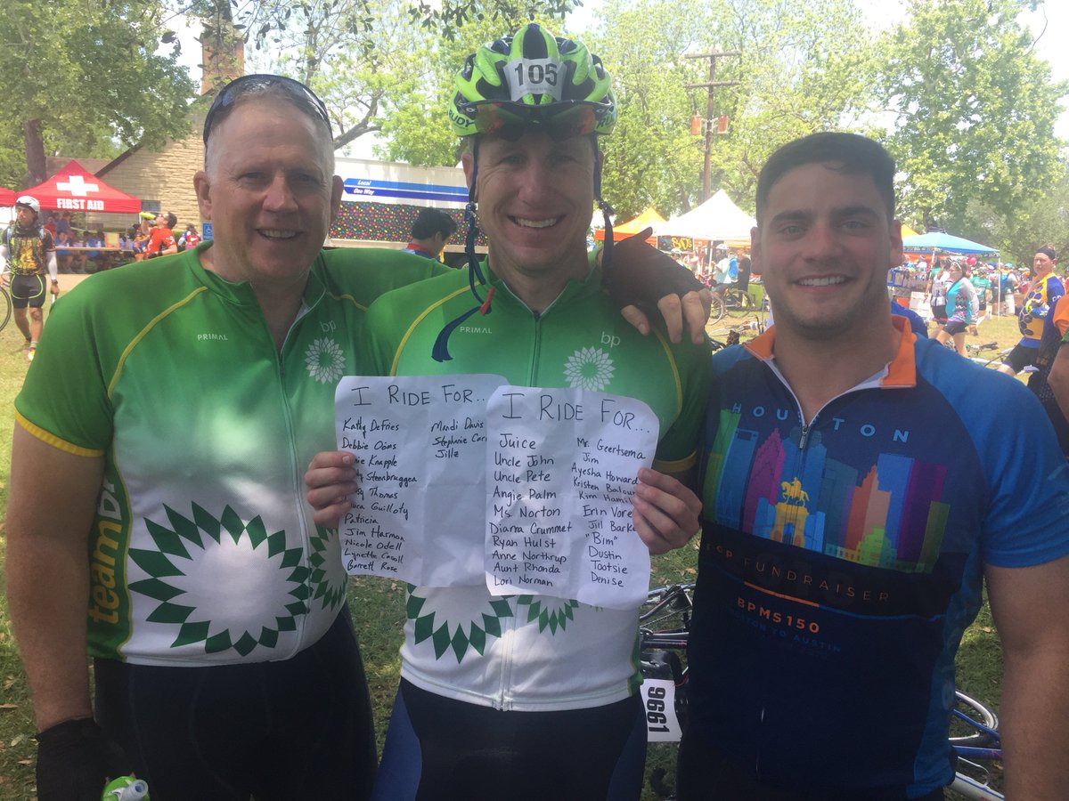 hunterkemper's tweet photo. Fun first day of the @BPMS150. Met some amazing people and heard lots of inspiring stories. It’s more than a RIDE! Thanks @BP_America #EndMS #HoustonToAustin @NMSSMI https://t.co/zBs4xyPEcn