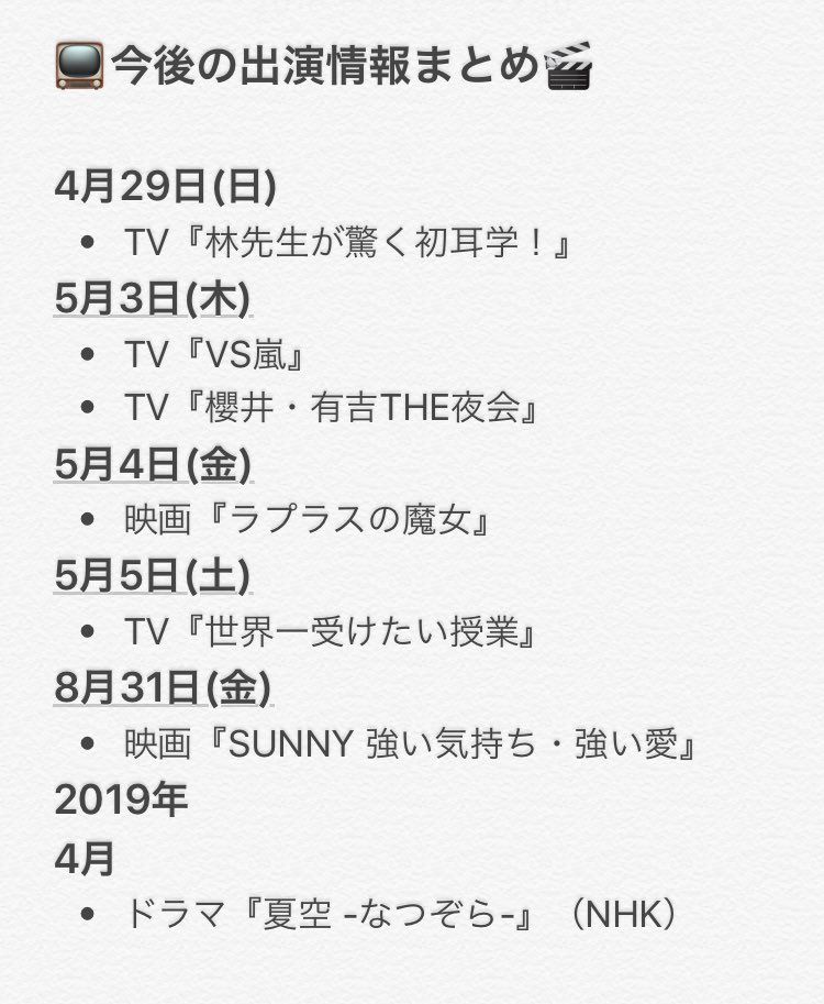 広瀬すず情報局 على تويتر 今後の出演情報まとめ 4 29 更新 Suzu Mg Hatsumimigaku Theyakai Laplace Movie Sunny Movie01 広瀬すず 初耳学 Vs嵐 夜会 ラプラスの魔女 世界一受けたい授業 Sunny強い気持ち強い愛 T Co Ka1iubj7bp