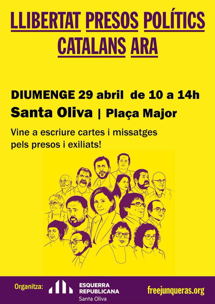 1octBP's tweet photo. Avui ens veiem a #SantaOliva Escriu cartes als nostres #PresosPolítics i #exiliats #DemocràciaBP https://t.co/llZnKztAoo