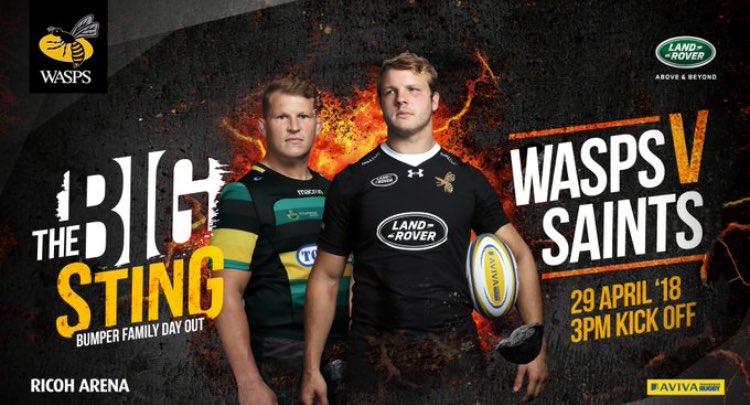 WaspsRugby's tweet photo. GAME DAY! 🐝 v 😇
Head on down to the @RicohArena today to watch our last home game of the season! #TheBigSting #TheBigSendOff https://t.co/pC3p75e8uU