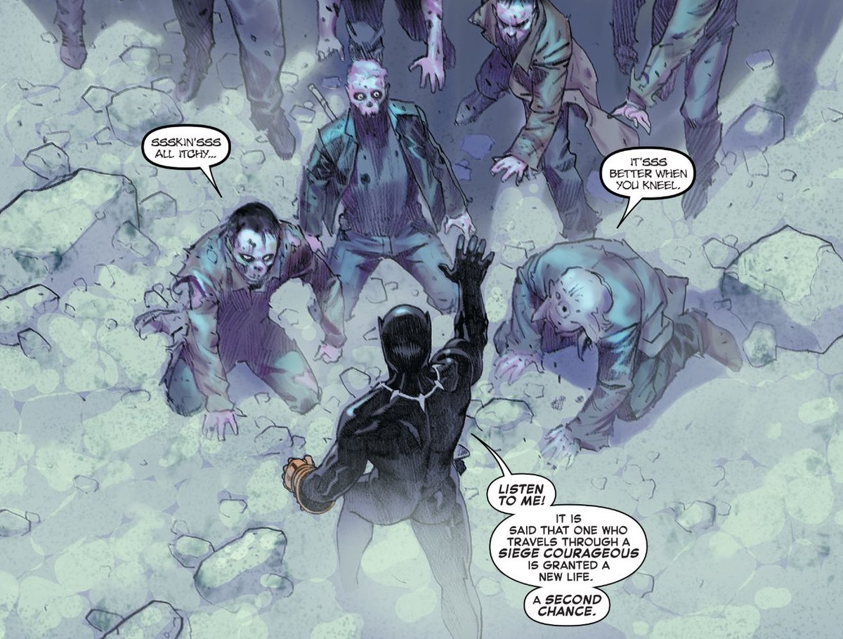 One of the really great extended set-up-and-pay-off bits from Hickman's run, having set up T'Challa as "King of the Dead" during his "Fantastic Four" run more than three years earlier.(Secret Wars #7.)