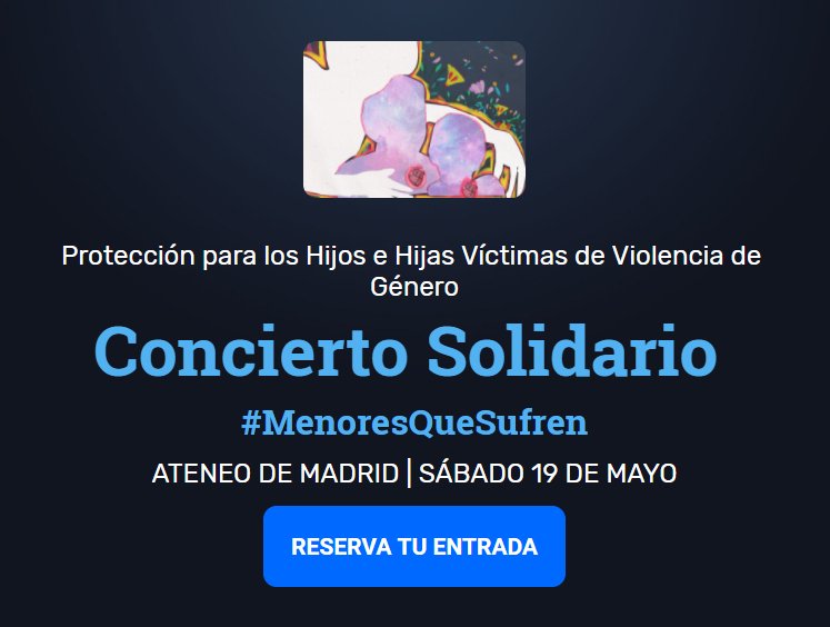 CntrlCoercitivo's tweet photo. 🎤#Concierto solidario en apoyo a los menores víctimas de #ViolenciaDeGenero
Será el 19 de mayo en el @ateneodemadrid.
Ven y RT para dar un toque a la #JusticiaPatriarcal y a los #Medios:
¡Que protejan a los niños y niñas de la #ViolenciaMachista!

👉🏽https://t.co/VQ9KWaHViT👈🏽 https://t.co/fKVO4xpqTk