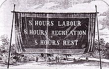 2)Alors pq le 1er mai ? l’origine est nord- américaine En 1884 les syndicats avait lancé un 1er mai une mobilisation en faveur des 8 h. le 1er mai est aux USA la date du moving day (début des années comptables, rupture des contrats de travail obligeant les ouv à déménager)