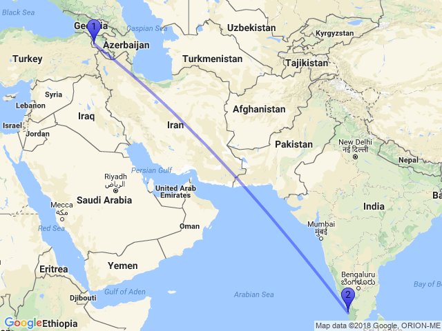 RandomDistance's tweet photo. The distance between Shgharshik, Armenia and Kochi, Kerala, India is 4645km #Maps #GIS #Earth https://t.co/P3lPVaNtX0
