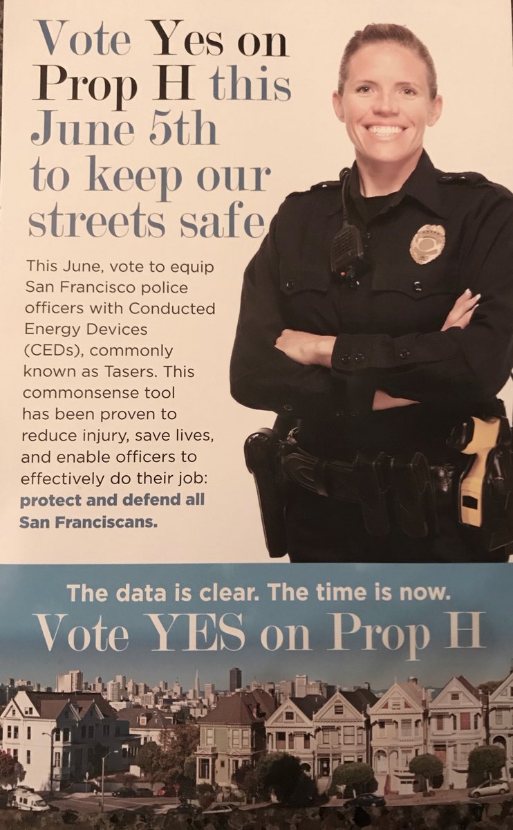 EvanSernoffsky's tweet image. The SFPOA has begun its street-level campaign for #PropH, a controversial effort that would undo the Taser policy recently approved by the police commission