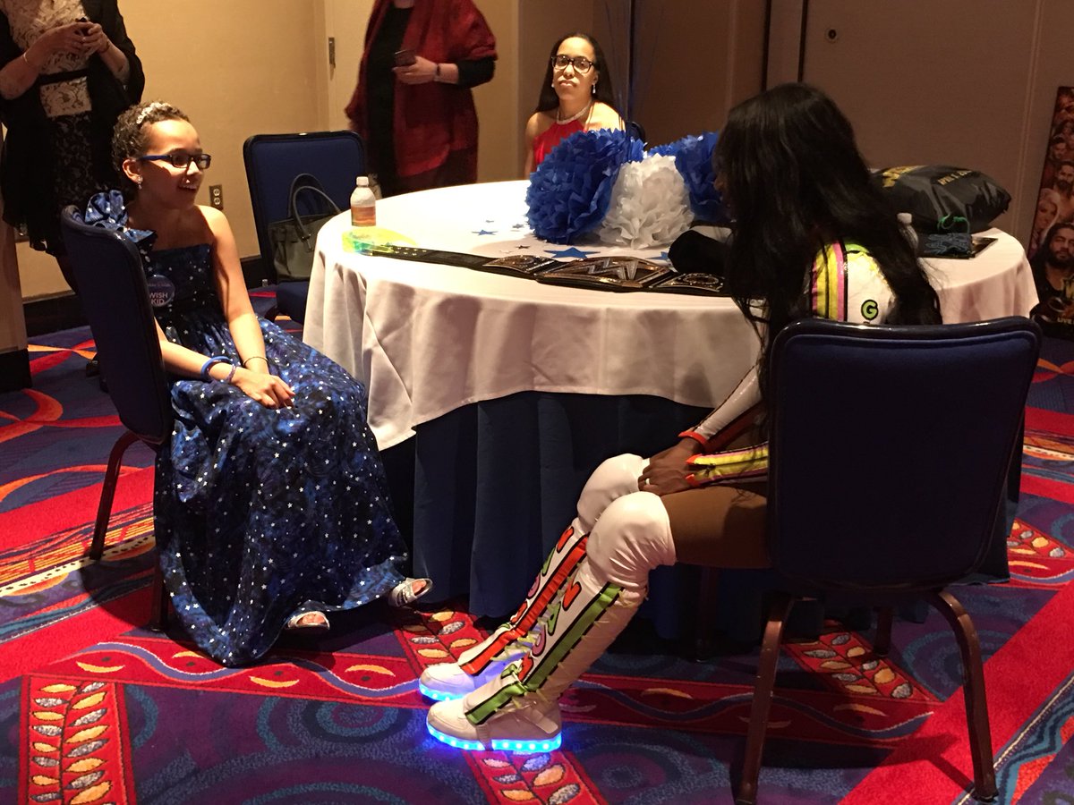 TheTrinity_Fatu's tweet photo. Thanks to @MakeAWish @WWE for allowing me to grant my 1st wish &amp; meet Arianna! I truly made a new friend. Although i surprised her tonight, I couldn’t feel more rewarded bc I was impacted by her strength &amp; joy.😍 Tonights moments &amp; memories I will never forget! https://t.co/uwsCecfJ33