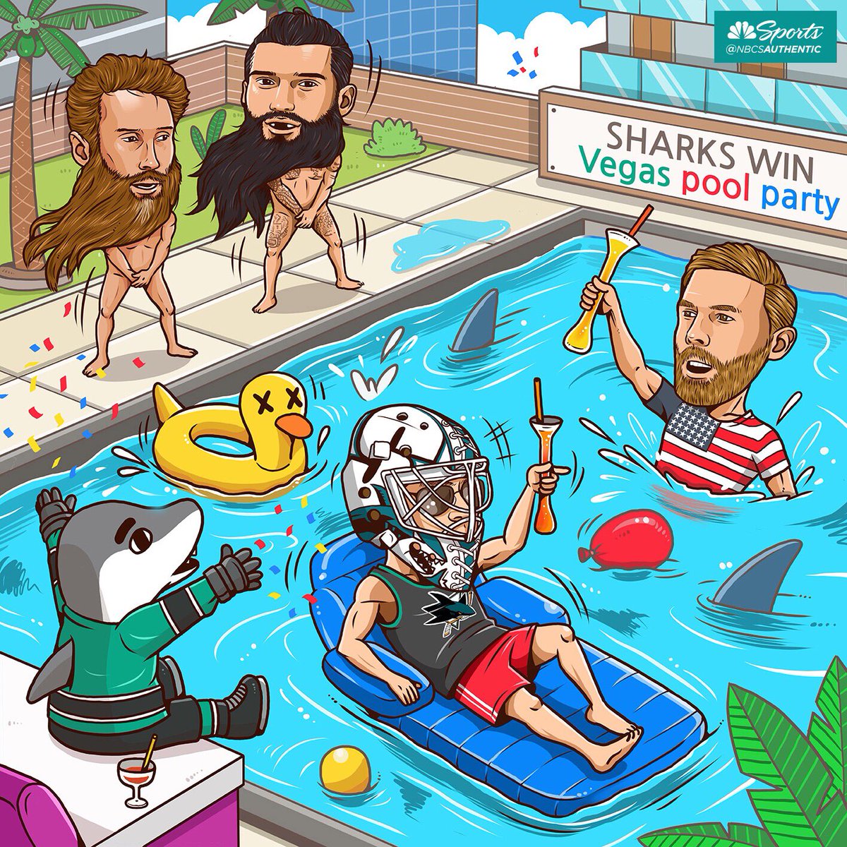 NBCSSharks's tweet photo. Sharks turn up in Vegas after the win. 🍻 https://t.co/Uf7KeNYyHS