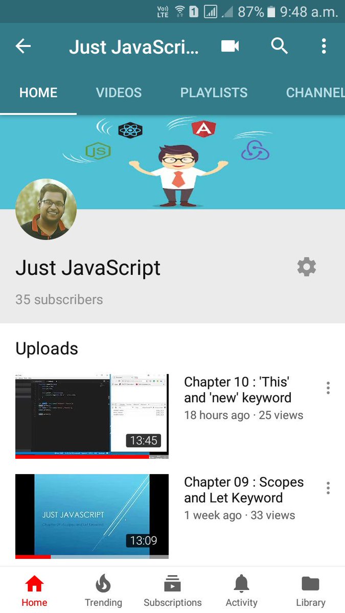 animesh_234's tweet photo. To all javascript lovers. Please give a look to my channel. This channel will briefly explain you the power of javascript in easiest way possible.
#javascript #js #nodejs #AngularJS
#justjs https://t.co/J6oyyPy9UG